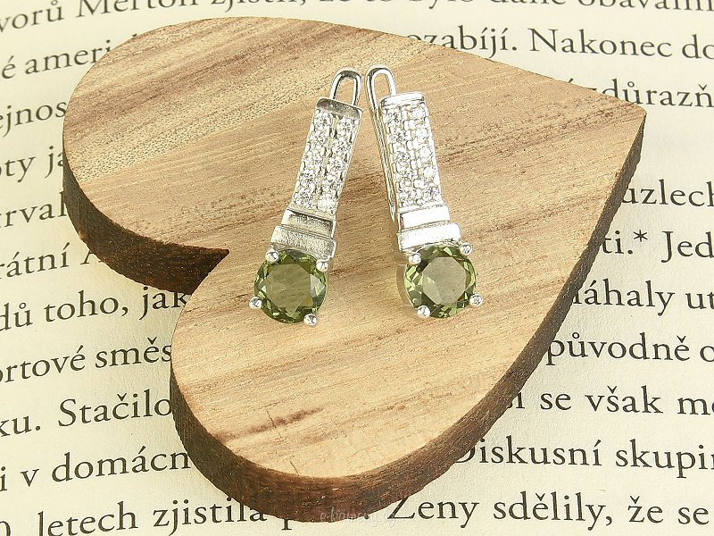 Silver earrings with vltavine and zircons Ag 925/1000 + Rh