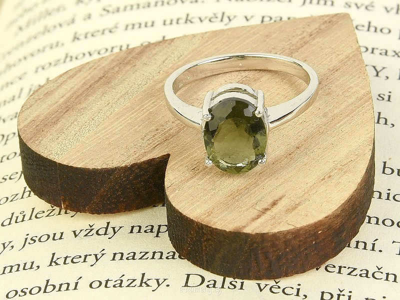 Ring with vltavitine in the shape of an oval Ag 925/1000 + Rh