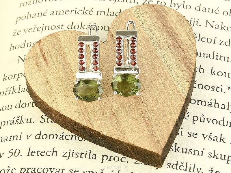 Vltavaine earrings with garnets Ag 925/1000 + Rh