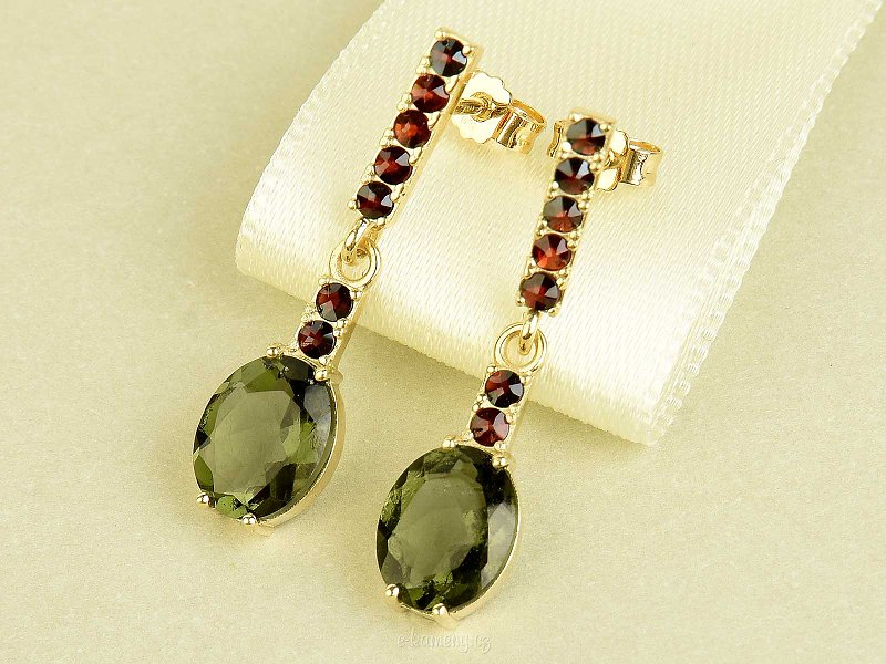 Women's gold earrings with flints and garnets 3.56g Au 585/1000 14 carats