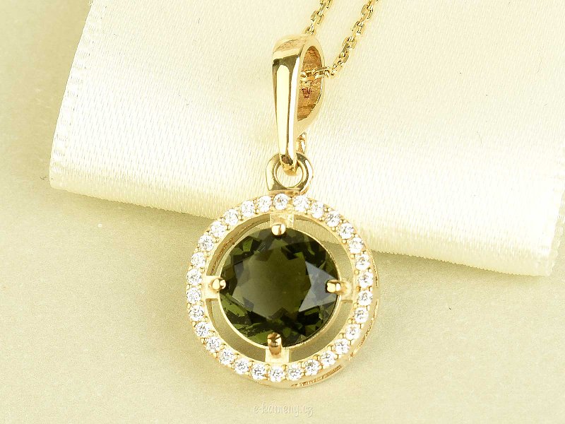Gold pendant with vltavine and zircons 4.03g Au 585/1000 14 carats