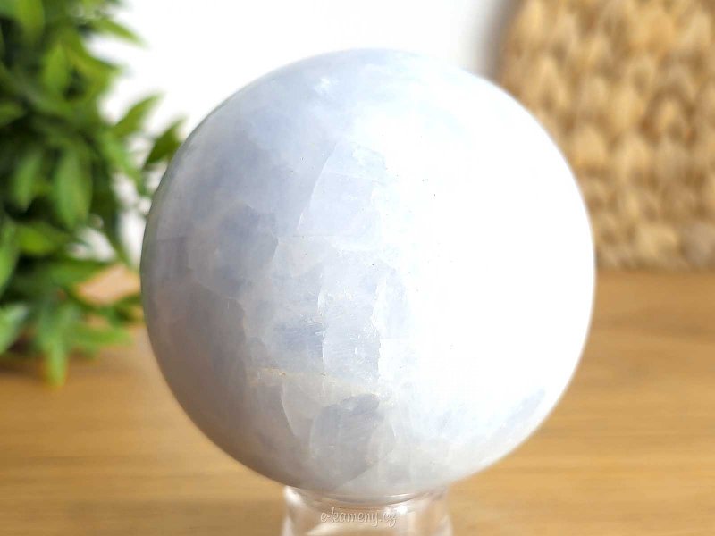 Polished ball of blue calcite 7.6 cm