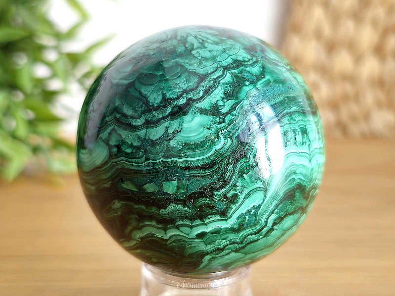 Malachite stone in the shape of a ball with a diameter of 6.2 cm