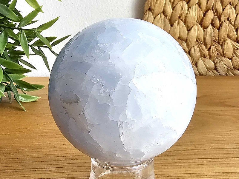 Ball of blue calcite stone with a diameter of 6.3 cm