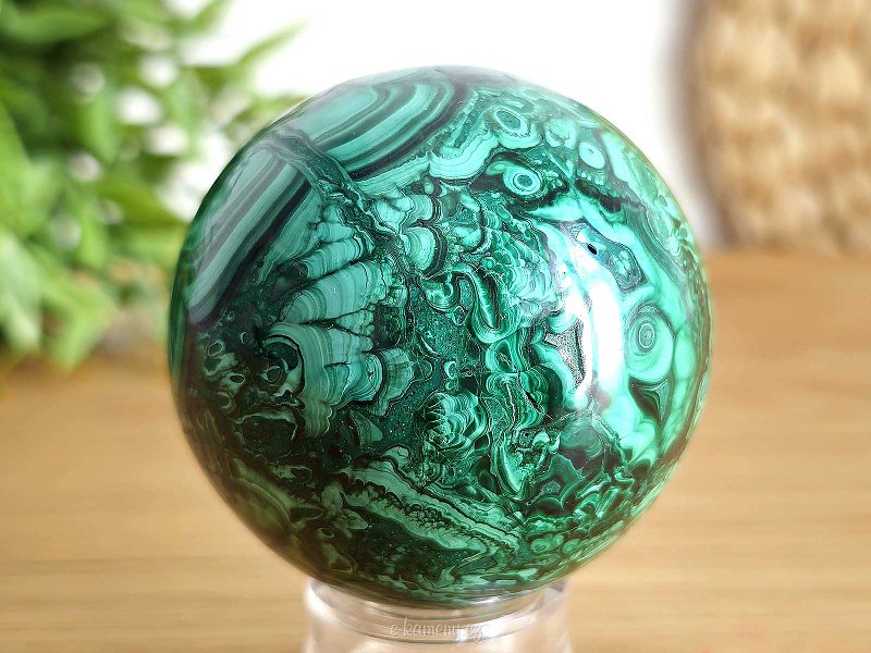 Malachite stone in the shape of a ball with a diameter of 5.7 cm