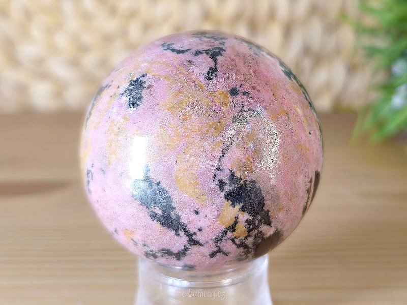 Rhodonite stone in the shape of a ball with a diameter of 5.2 cm