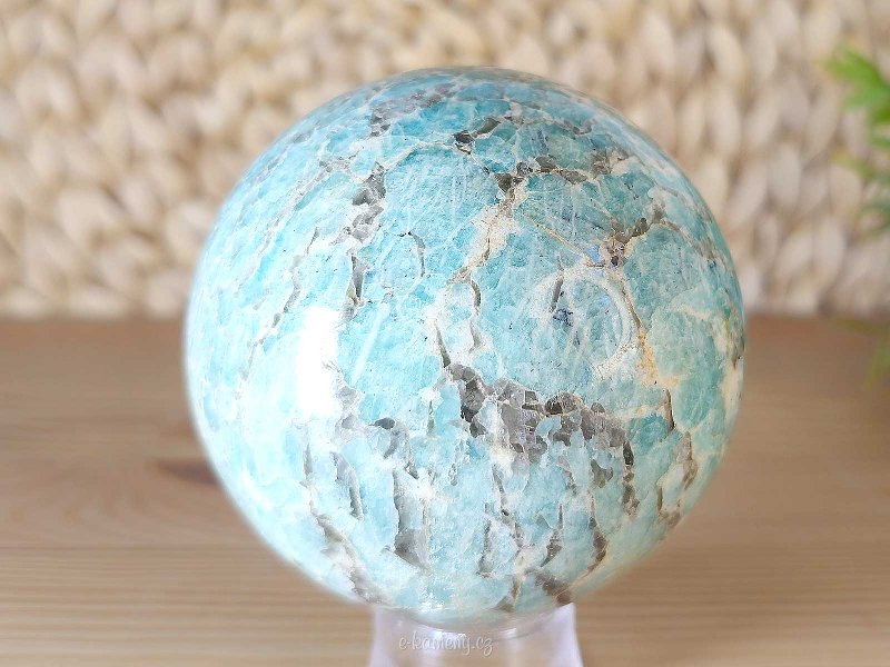 Amazonite stone in the shape of a ball with a diameter of 7.6 cm