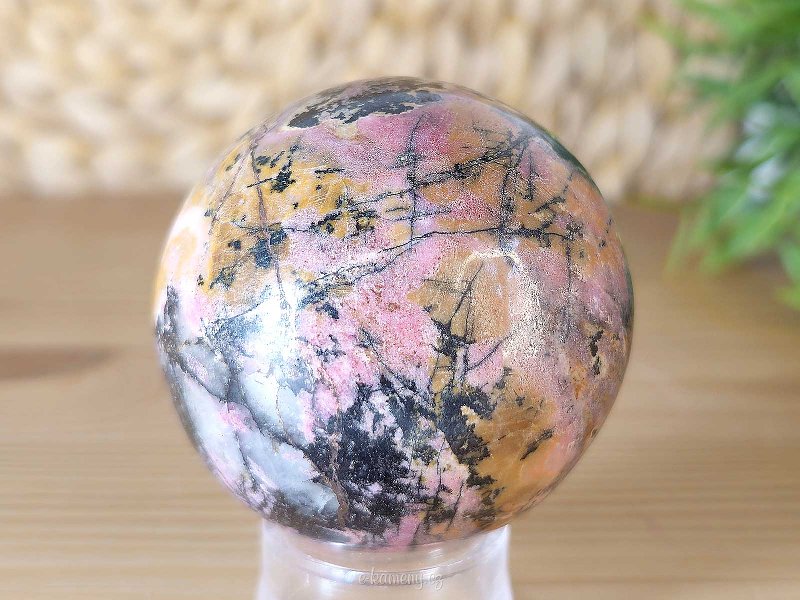 Rhodonite stone in the shape of a ball with a diameter of 5.3 cm