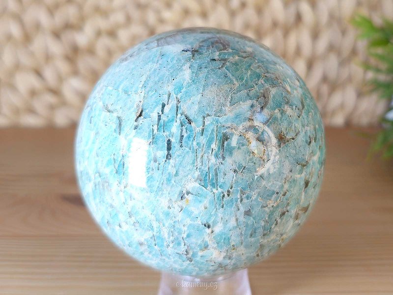 Amazonite stone in the shape of a ball, diameter 7.8 cm