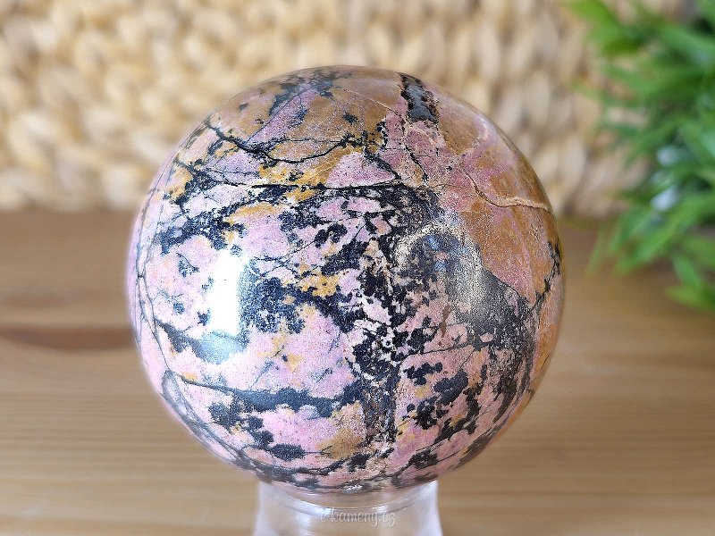 Rhodonite stone in the shape of a ball with a diameter of 6.5 cm