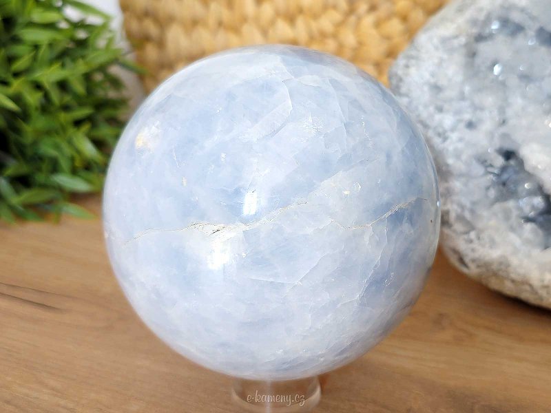 Blue calcite stone in the shape of a ball 1762 grams