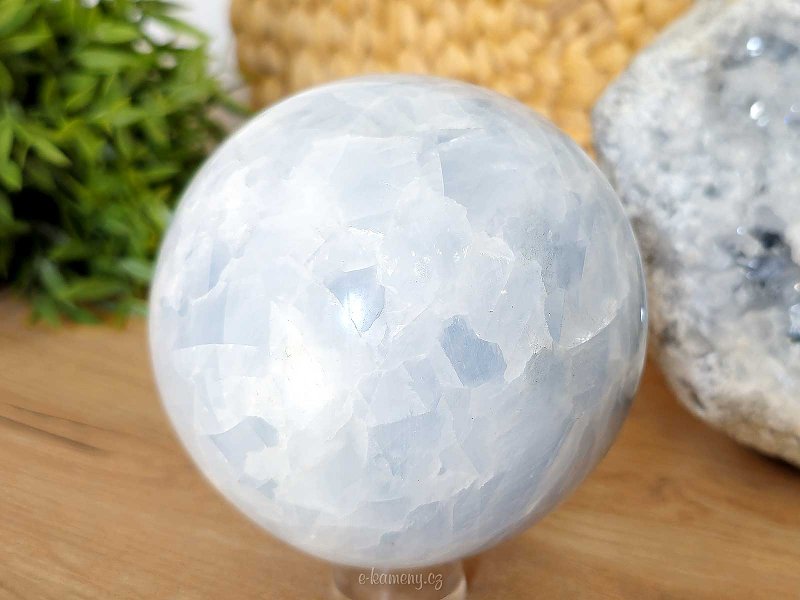 Blue calcite stone in the shape of a ball 1596 grams