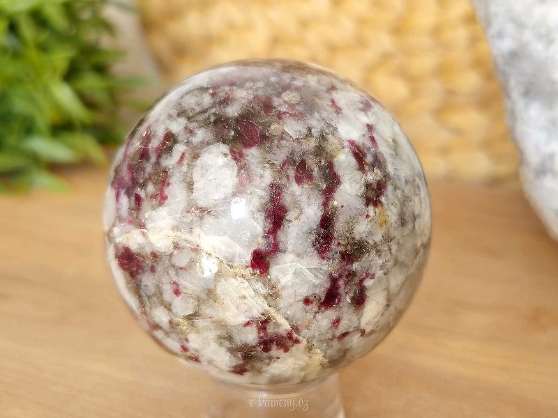 Tourmaline rubellite stone in quartz in the shape of a sphere 408 grams