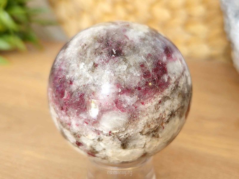 Tourmaline rubellite stone in quartz in the shape of a ball 269 grams