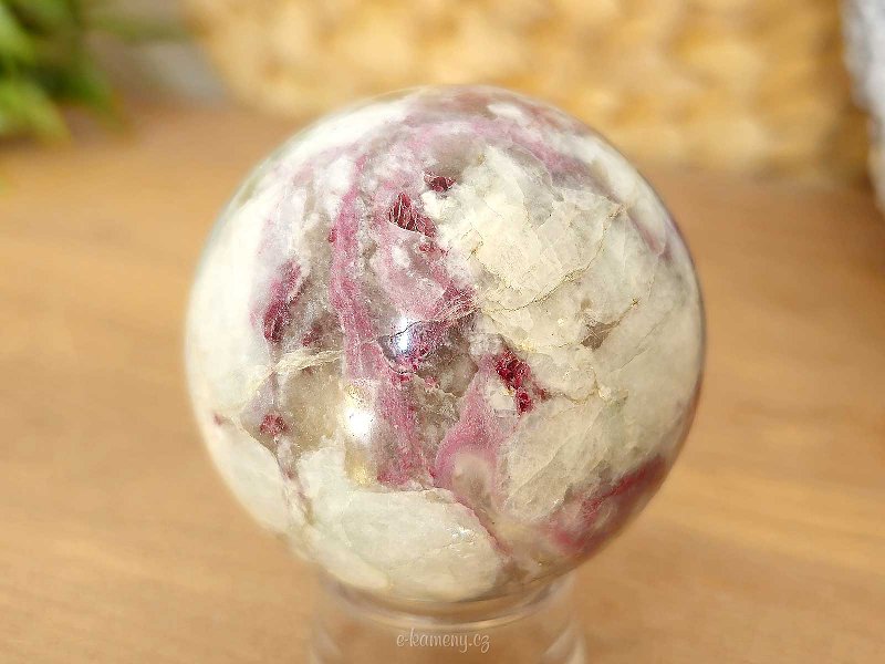 Tourmaline rubellite stone in quartz in the shape of a sphere 197 grams