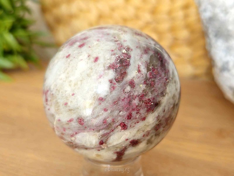 Tourmaline rubellite stone in quartz in the shape of a sphere 347 grams