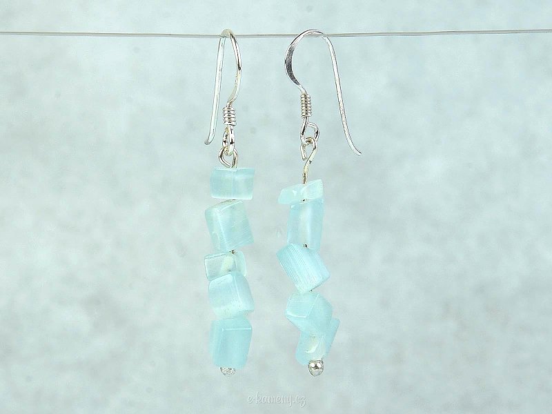 Earrings made of stone ulexite blue light Ag