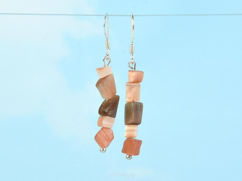 Earrings made of stone ulexite brown Ag