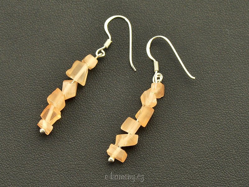 Earrings made of stone ulexite orange Ag