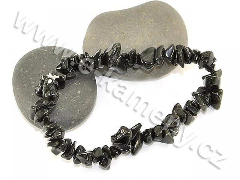 Náramek kousky kamenů - Obsidián černý