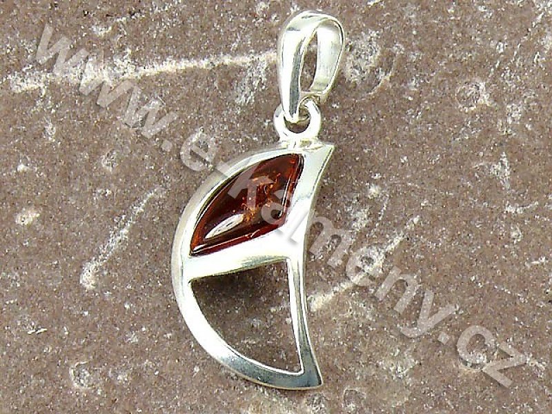 Amber pendant with silver crescent
