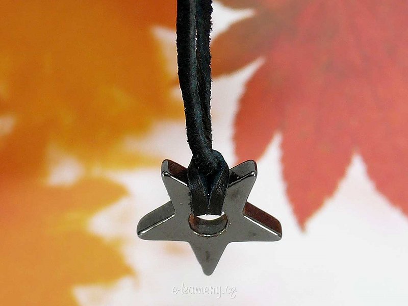 Hematite star pendant with leather