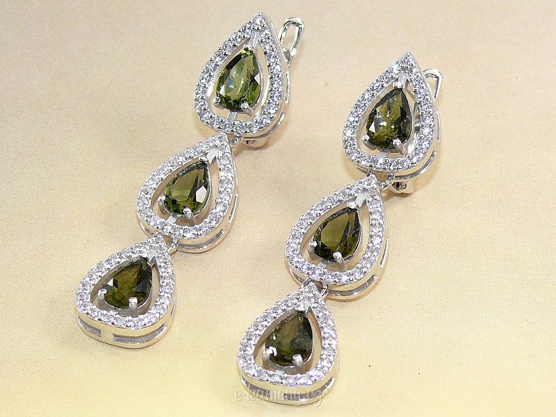Earrings made of cut moldavite Ag 925/1000