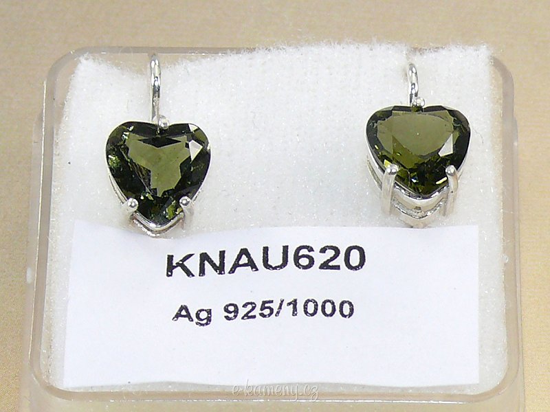 Moldavite earrings in the shape of hearts 8 mm Ag 925/1000