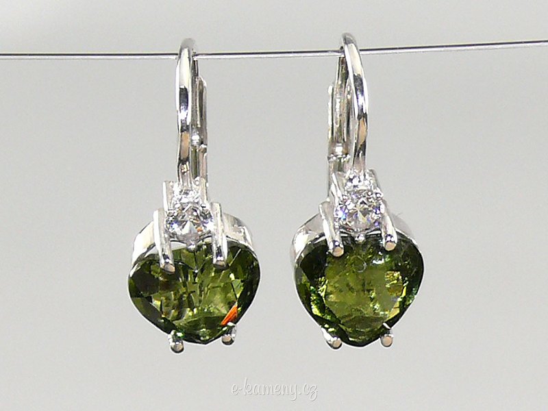 Cut moldavite earrings, heart-shaped 8x8mm Ag 925/1000