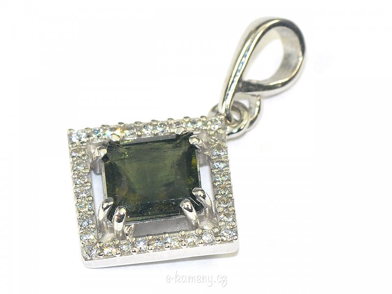 Moldavite pendant with diamond cut cubic zirconia Ag 925/1000