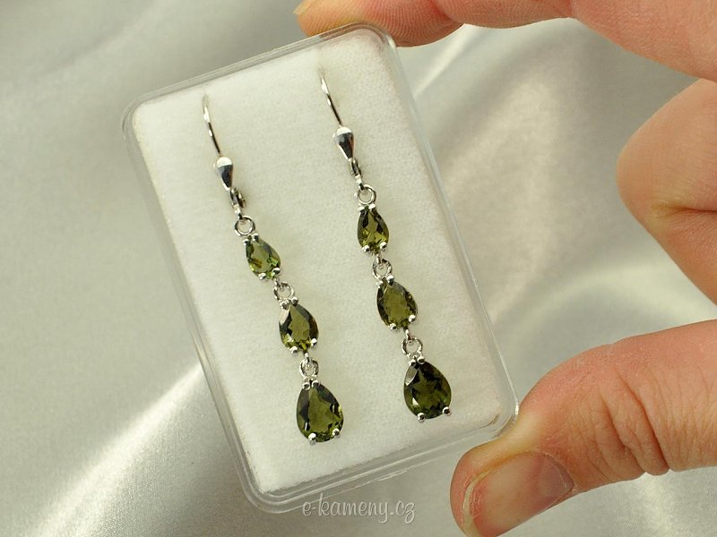 Earrings with moldavites tear Ag 925/1000 8x6mm