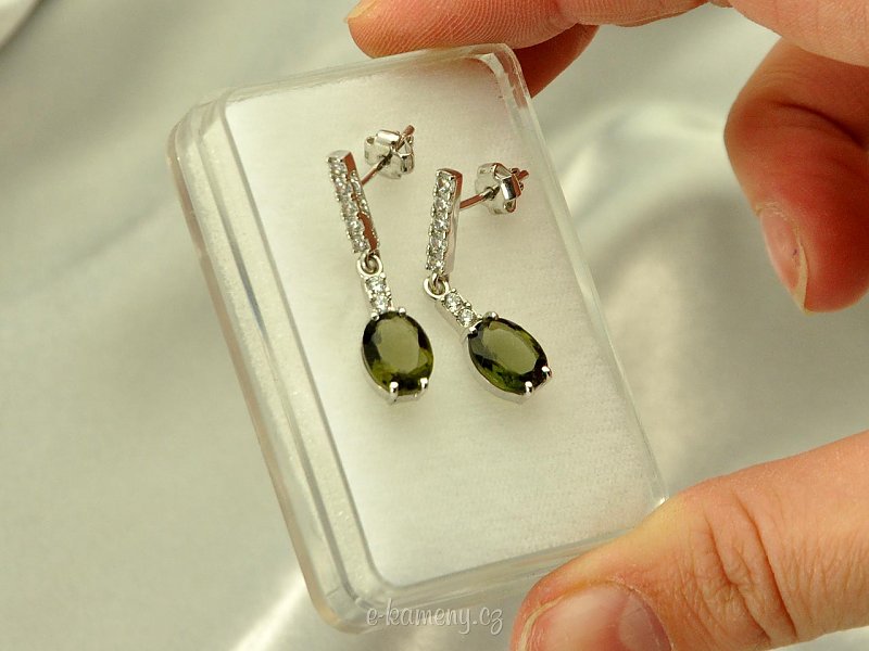 Moldavite earrings with cubic zirconia Ag 925/1000 28 mm