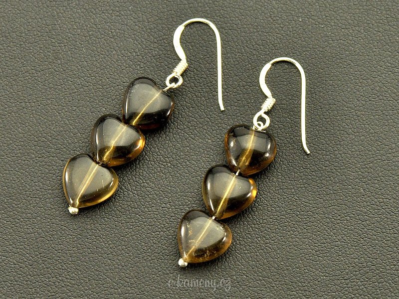 Smoky quartz earrings in the shape of hearts Ag