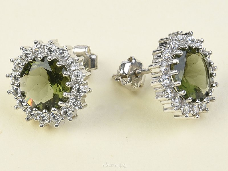 Earrings with zircons moldavites Ag 925/1000 (Rh)