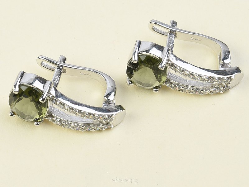 Moldavite earrings with cubic zirconia 925/1000 Ag + Rh