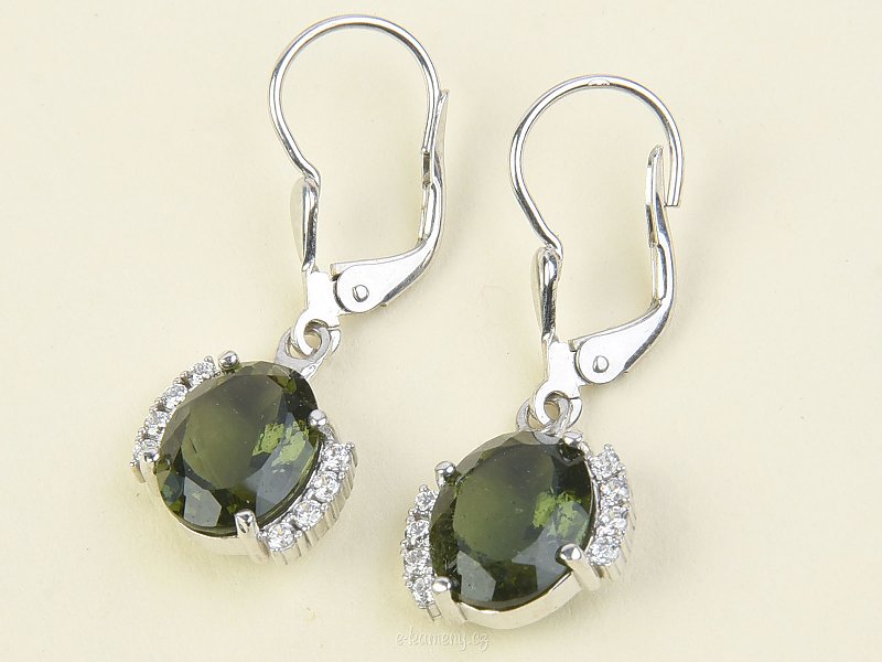 Oval earrings with cubic zirconia and moldavites 10x8mm Ag 925/1000