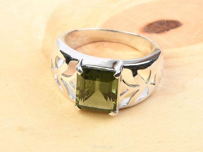 Prsten vltavín stříbro Ag 925/1000 rhodium