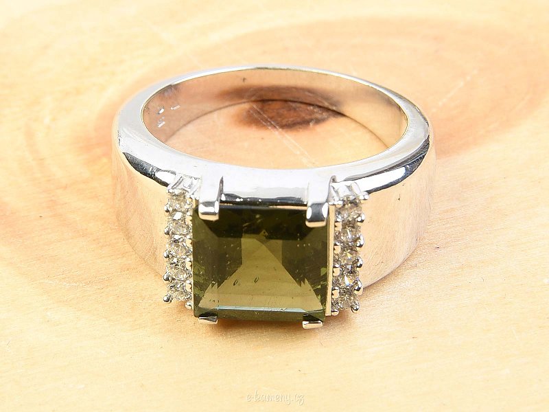 Vltavín prsten čtverec 10 x 10mm Ag 925/1000 Rh