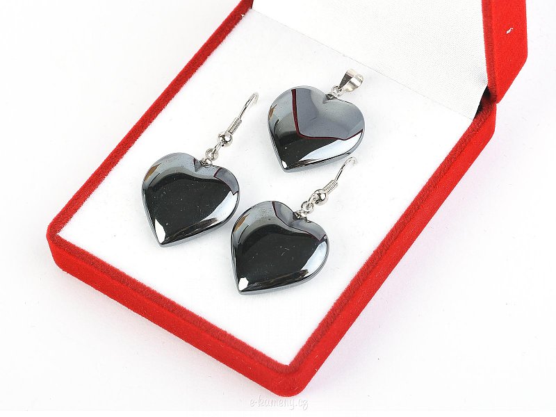 Set of hematite heart earrings + pendant beige
