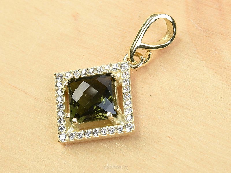 Moldavite pendant with zircon and diamond cut 3.54 g (Au 585/1000)