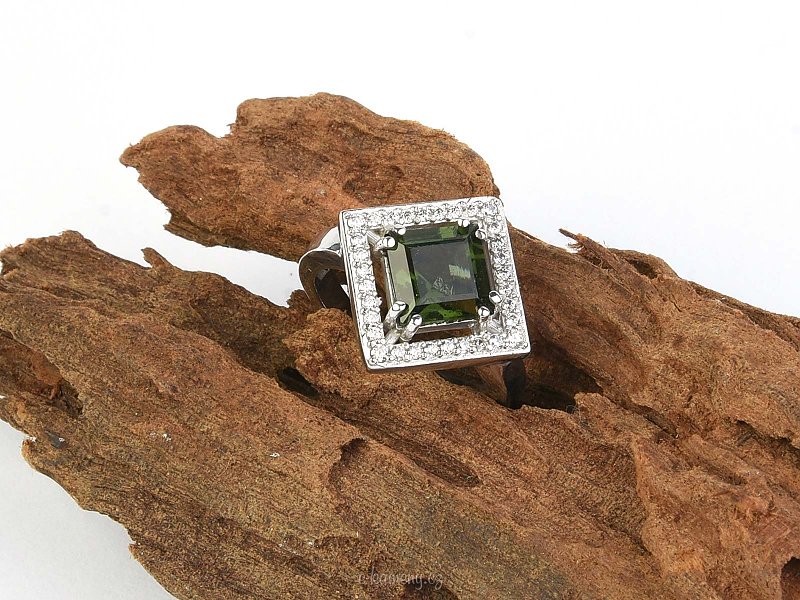 Ring with zircons and moldavite 8mm Ag 925/1000 + rhodium