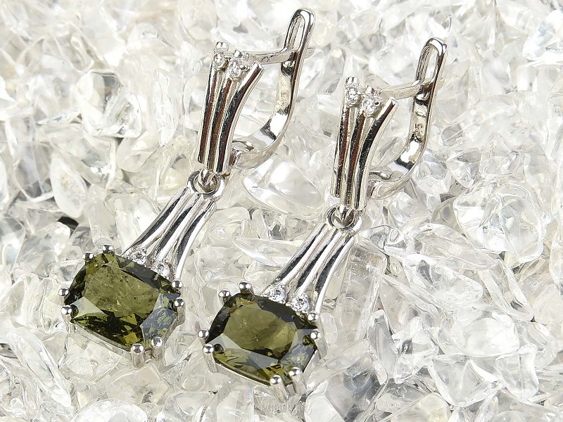 Luxurious earrings with Ag 925/1000 + Rh moldavite
