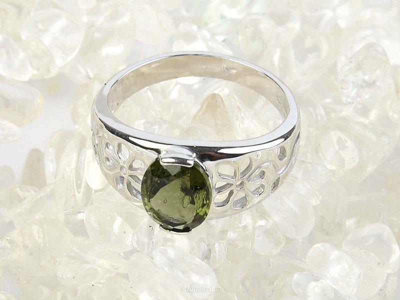 Prsten vltavín s květy Ag 925/1000 + Rh