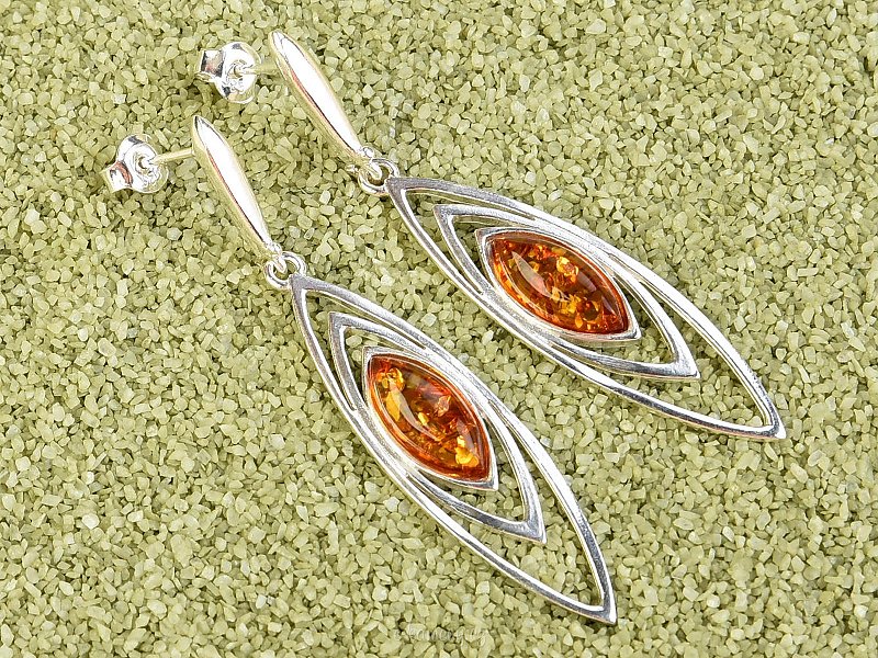 Silver amber earrings Ag 925/1000 10x4mm
