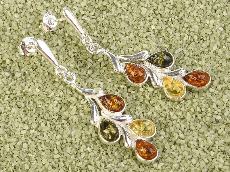 Three-color amber silver earrings Ag 925/1000