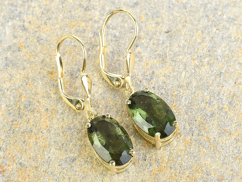 Gold earrings with moldavites Au 585/1000 14K 3.31g