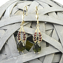 Moldavite earrings and garnets gold Au 585/1000 3.79g