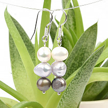Pearl earrings coins trio silver hooks