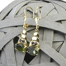 Gold moldavite earrings and garnets Au 585/1000 14K 3.72g
