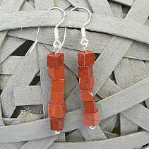 Jasper red dice earrings with silver hooks